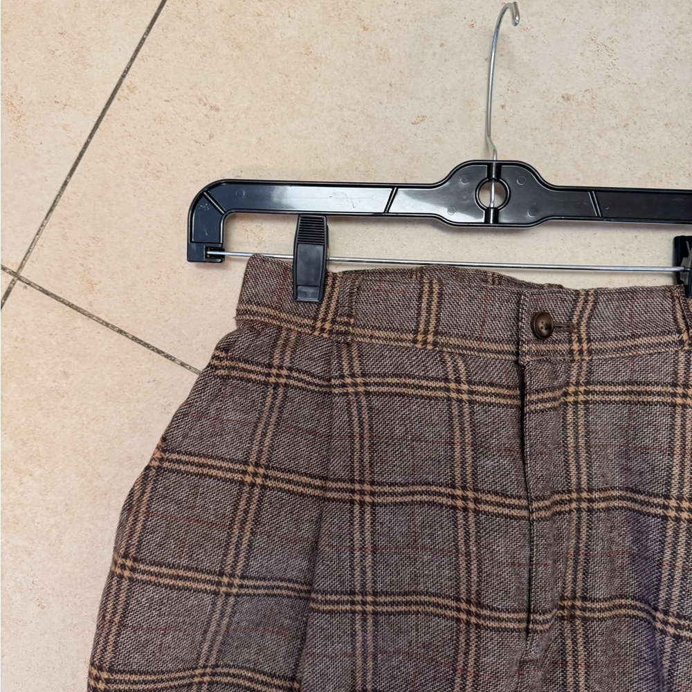 Japanese Vintage child women Brown Plaid wool Trousers